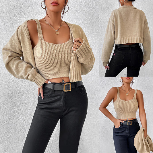 Crop Camisole + open Sweater set