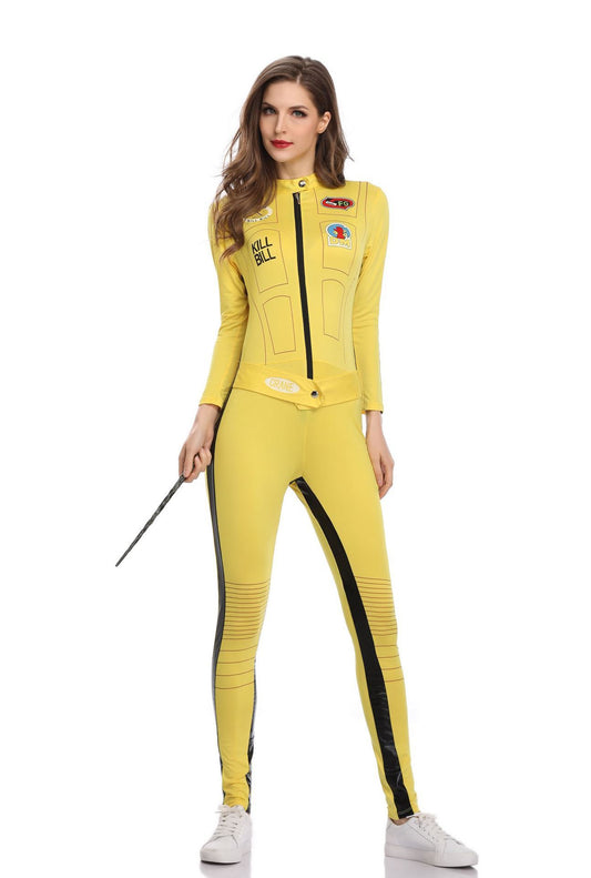 Kill Bill Costume Adult Women Film Bodycon Yellow Jumpsuit Motocycle Bosysuit