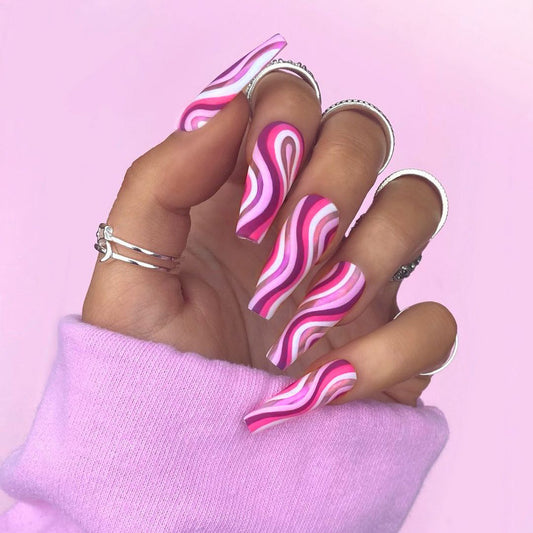 Wavy Pinky Red Re-Useable Press On Nails AS SEEN ON TIKTOK