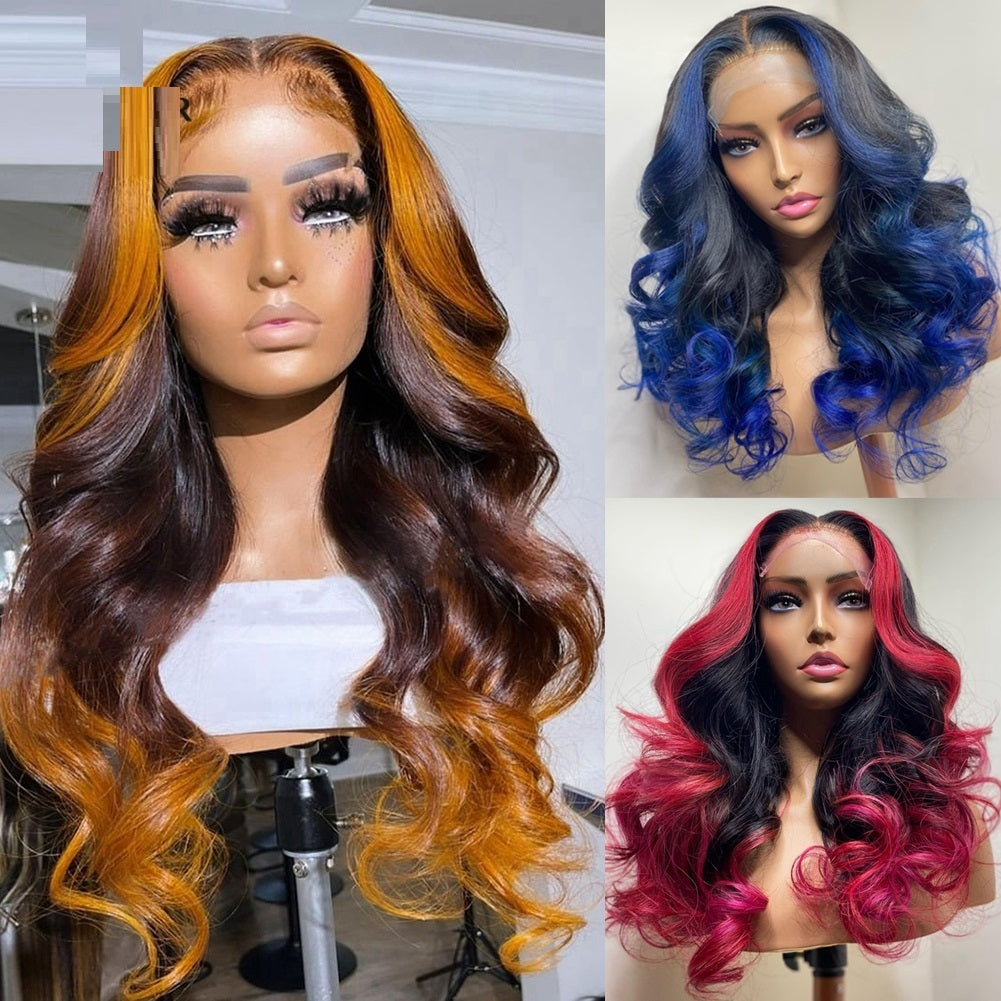 Gradient Orange Yellow Blue And Green Real Hair Wig