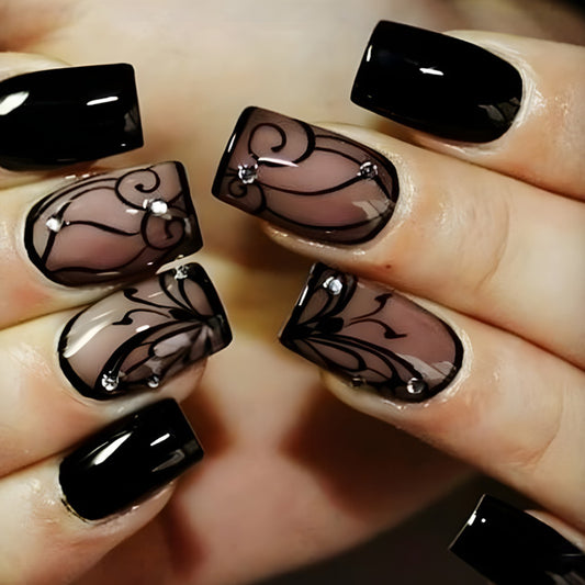 Dark Style Black Vine Nails