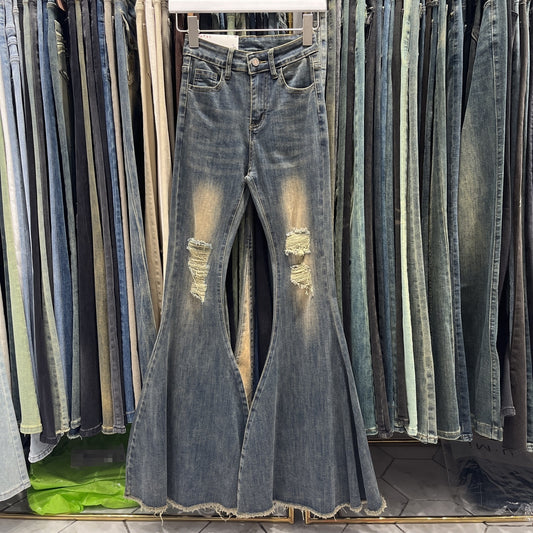 Retro Tattered Flared Jeans