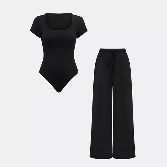 Casual Two-piece bodysuit pants Set