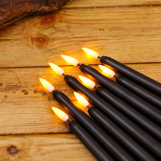 Black/White Led Candles with Flickering Flame,Battery Operated Flameless Halloween