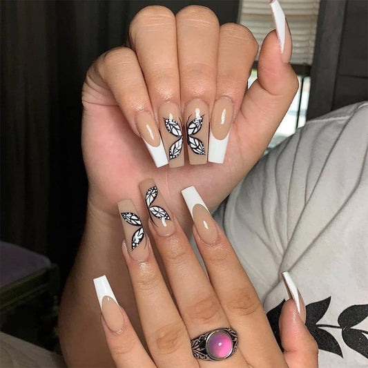 White French Butterfly Fake Nails