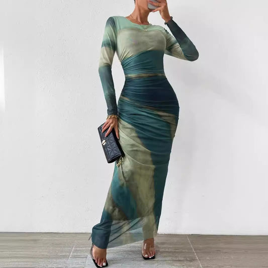 Long Sleeve Slim Fit artsy ankle length Dress