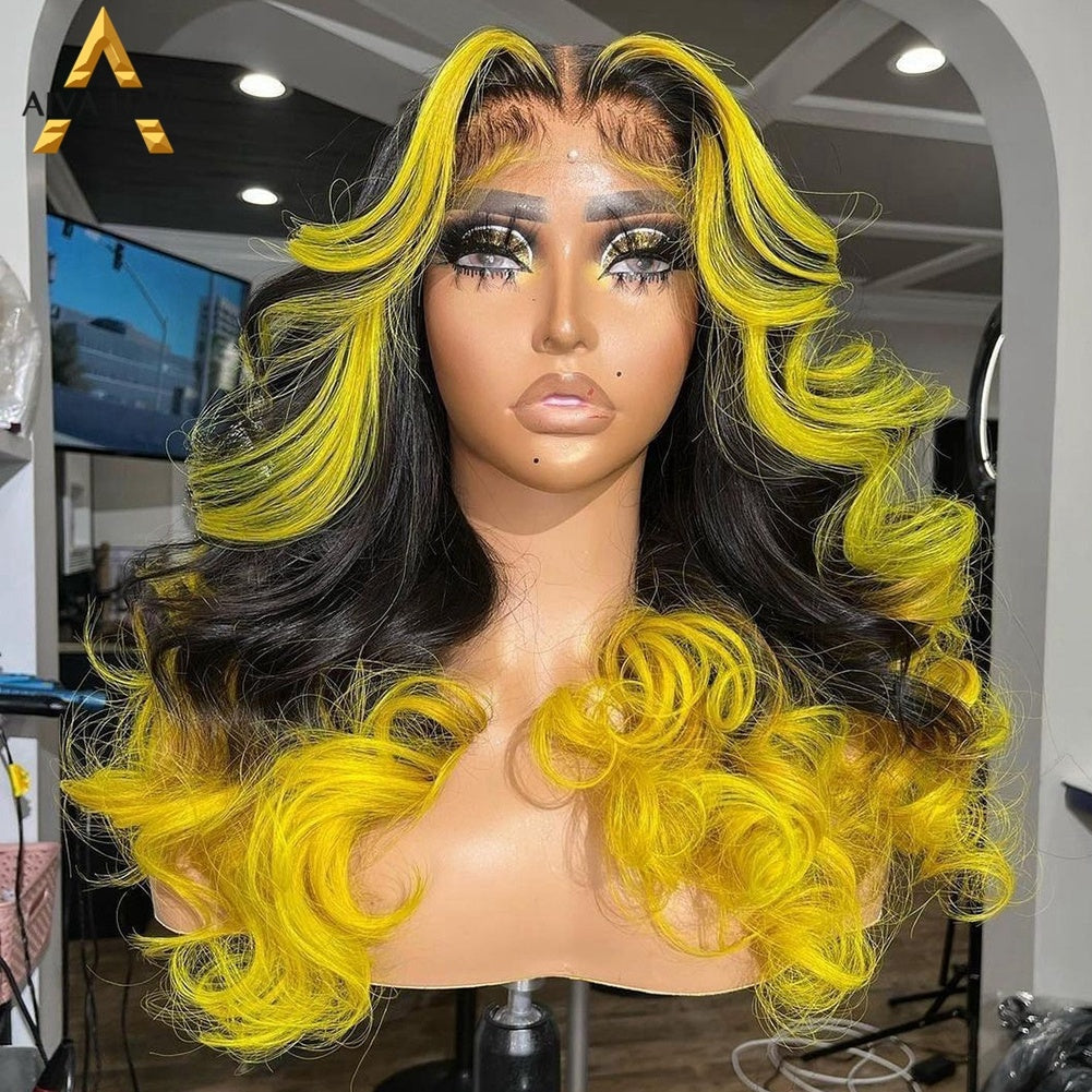 Gradient Orange Yellow Blue And Green Real Hair Wig